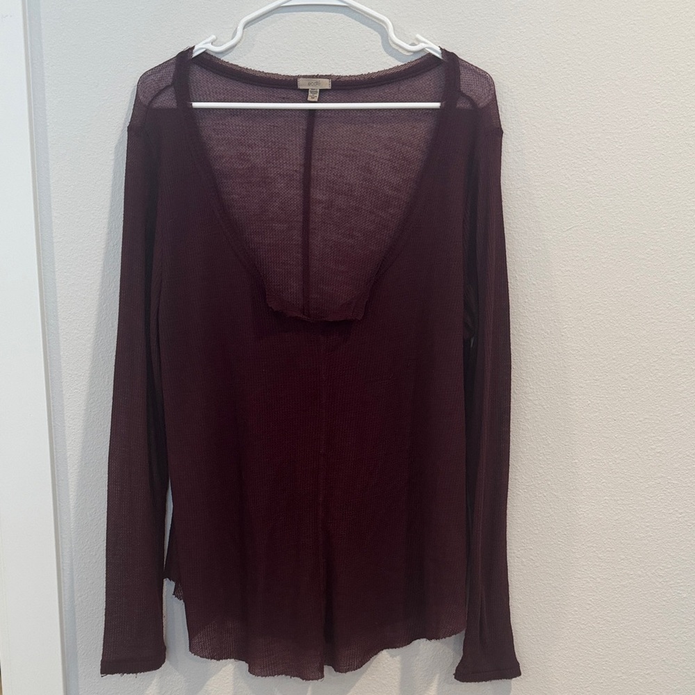 Elegant Sheer Burgundy Long Sleeve Top